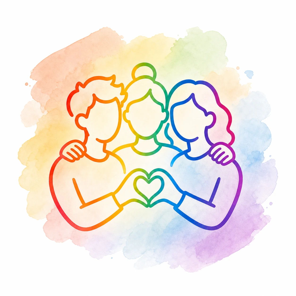 Ilustración de tres personas acompañándose con un corazón.